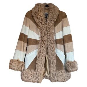 Giacca Outerwear Patchwork Faux Fur Trim Coat Size M